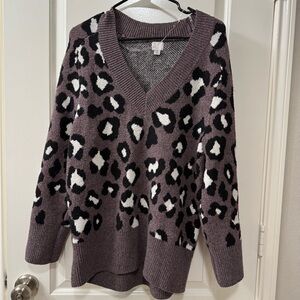 a new day V-Neck Sweater - Mauve and Black Animal Print